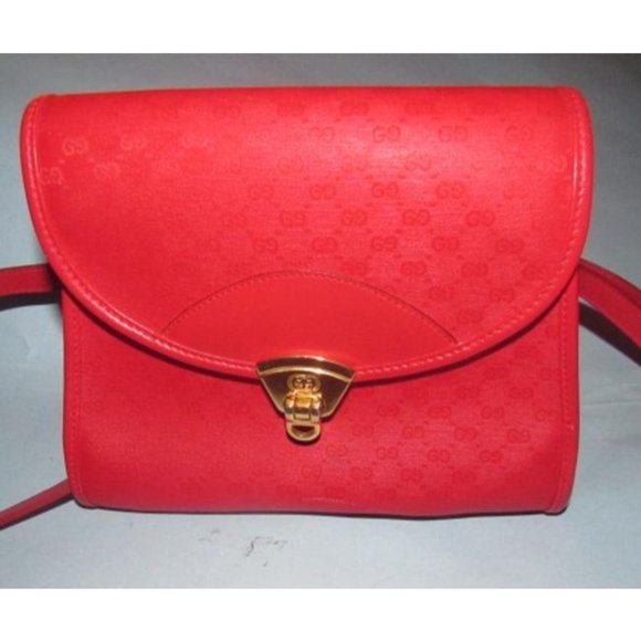 Gucci Vintage Red 2-Way Purse Coated Canvas Small G Logo - Picture 5 of 9